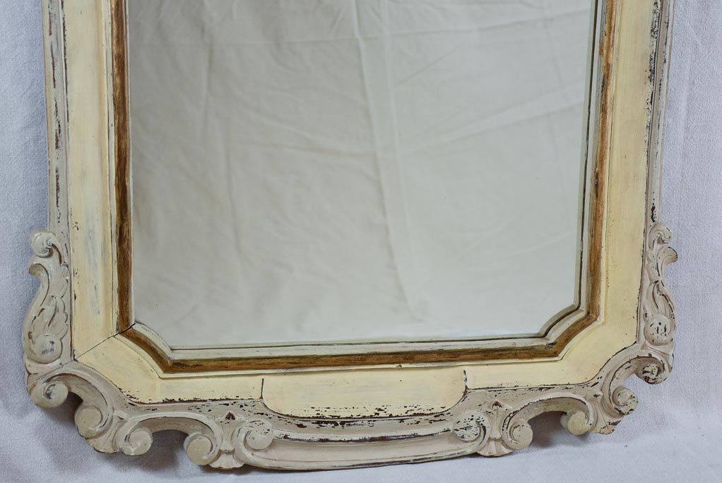 Antique French carved wood mirror with beige patina 30¼" x 46"