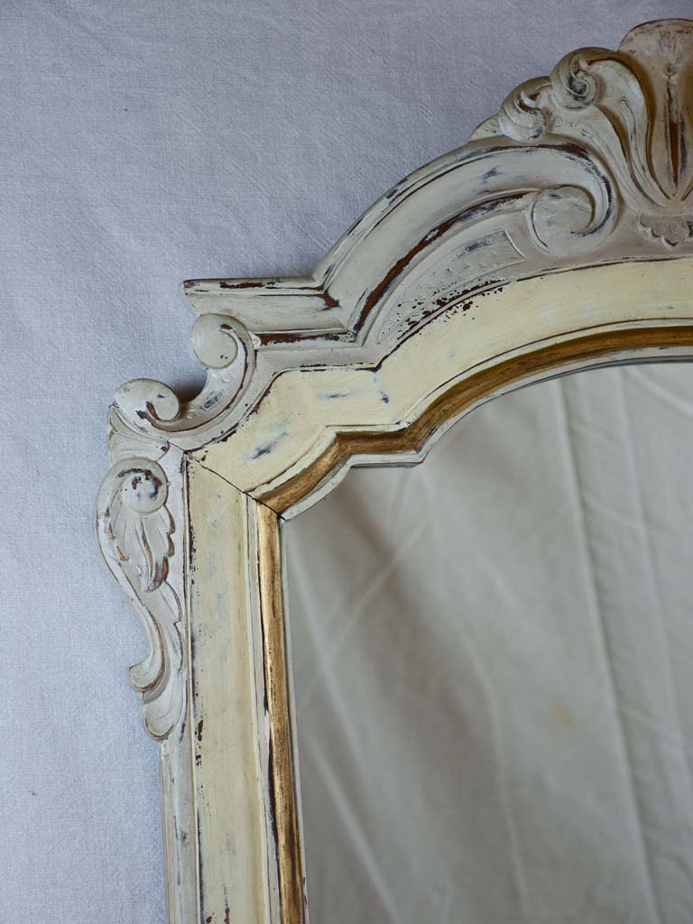 Antique French carved wood mirror with beige patina 30¼" x 46"