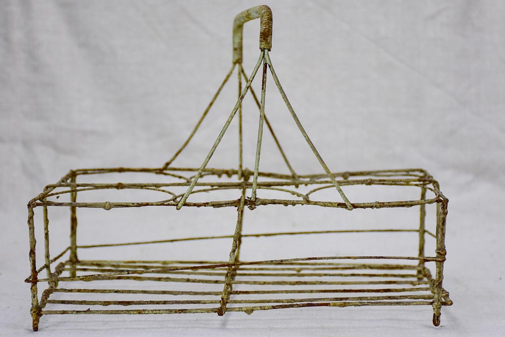 Antique French wire basket - six glass capacity