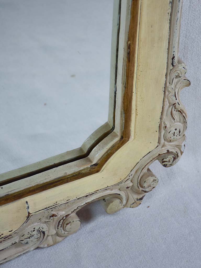 Antique French carved wood mirror with beige patina 30¼" x 46"