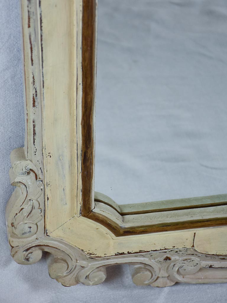 Antique French carved wood mirror with beige patina 30¼" x 46"