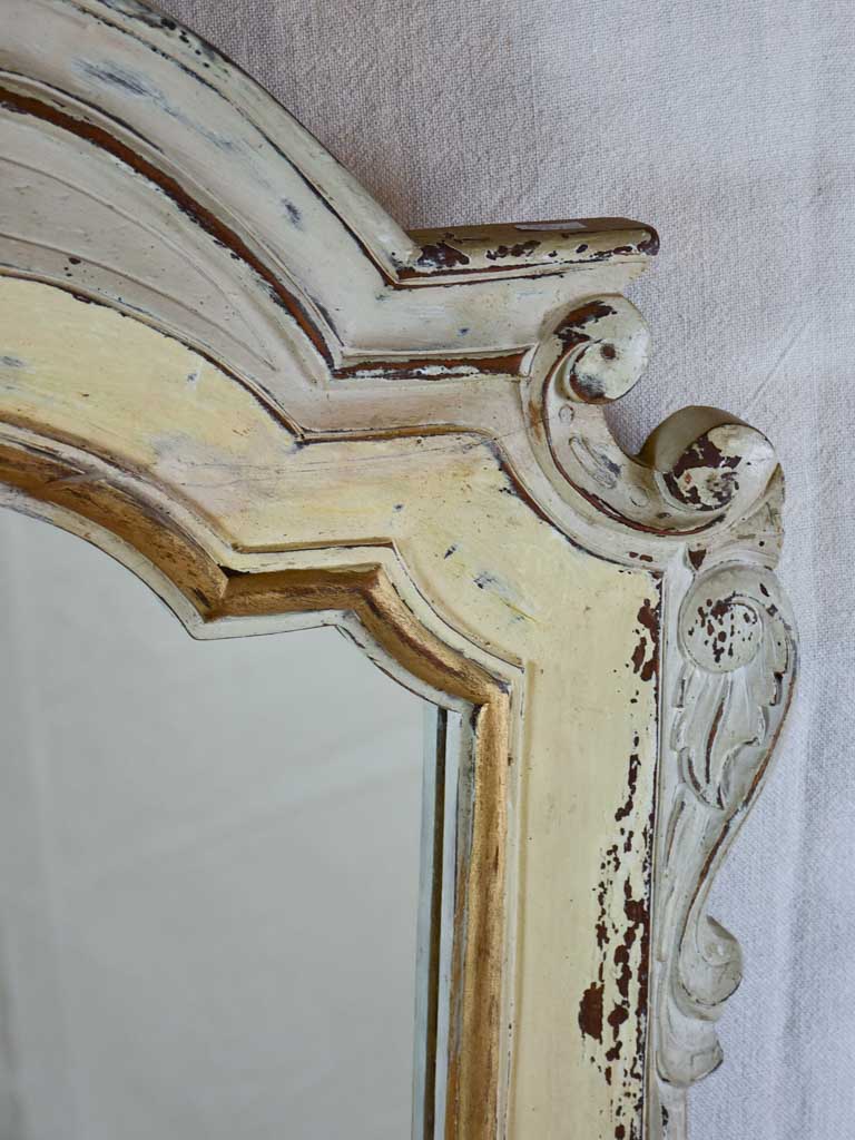 Antique French carved wood mirror with beige patina 30¼" x 46"