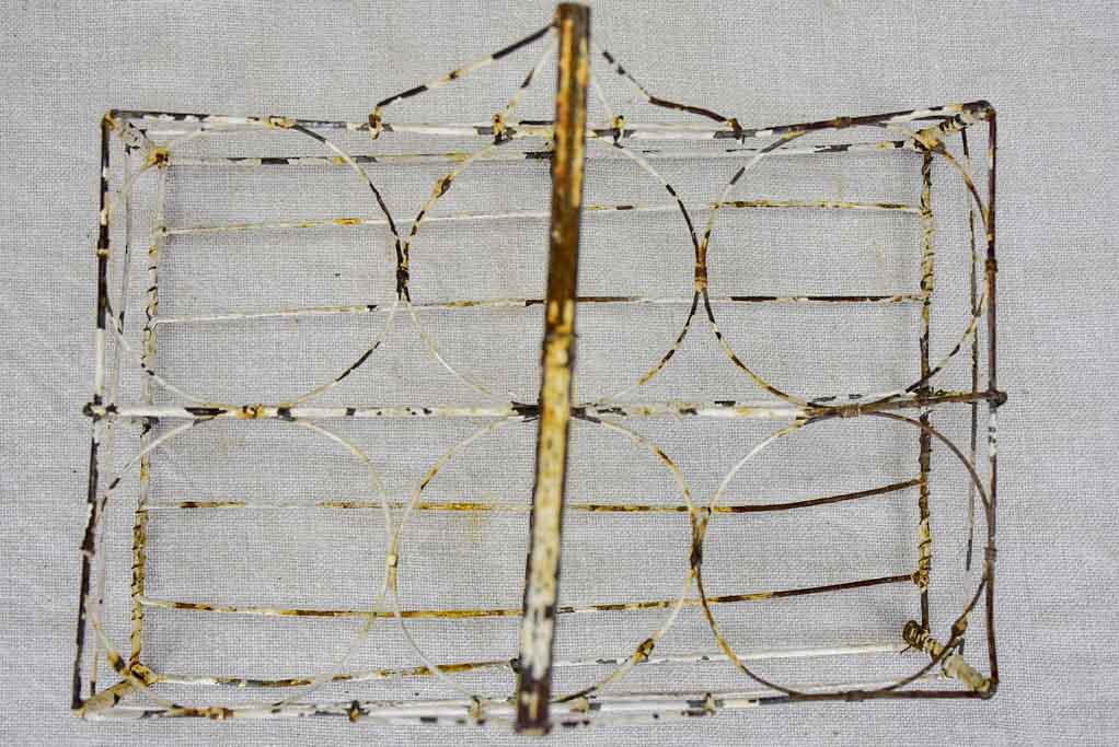 Antique French wire basket - six glass capacity