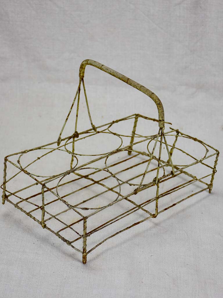 Antique French wire basket - six glass capacity