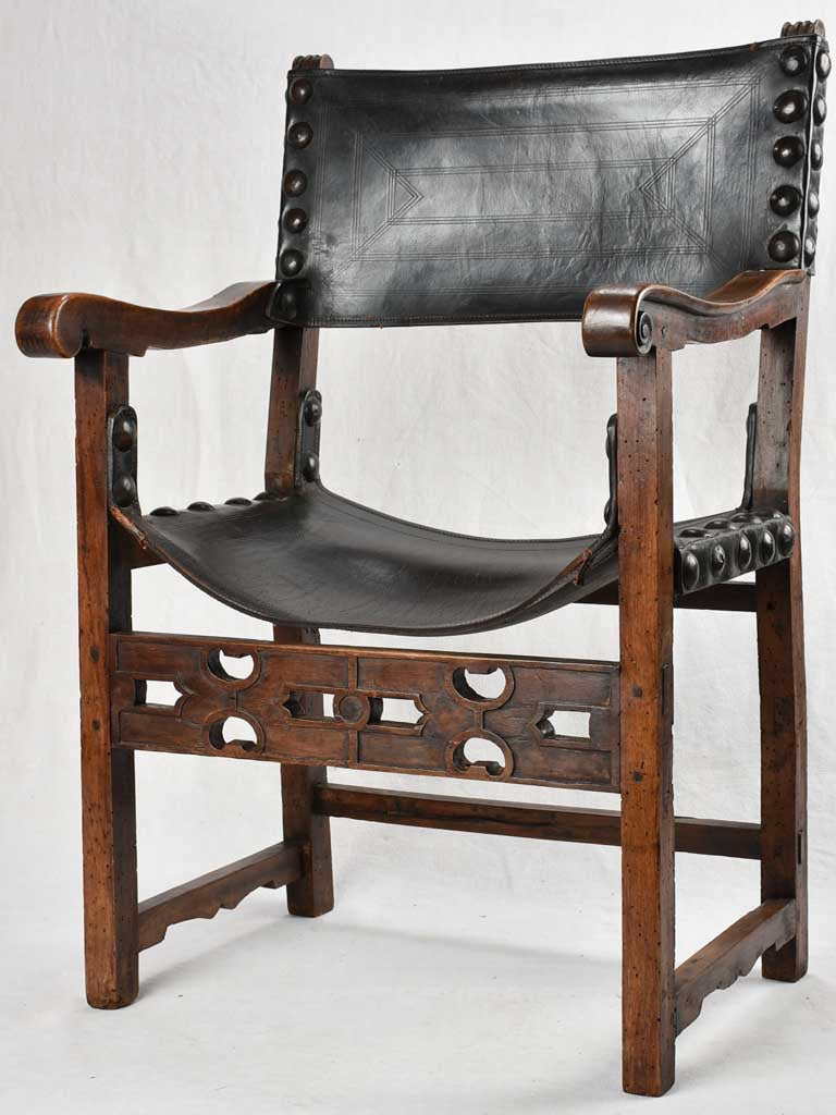 Striking Antique Portuguese Leather Armchair