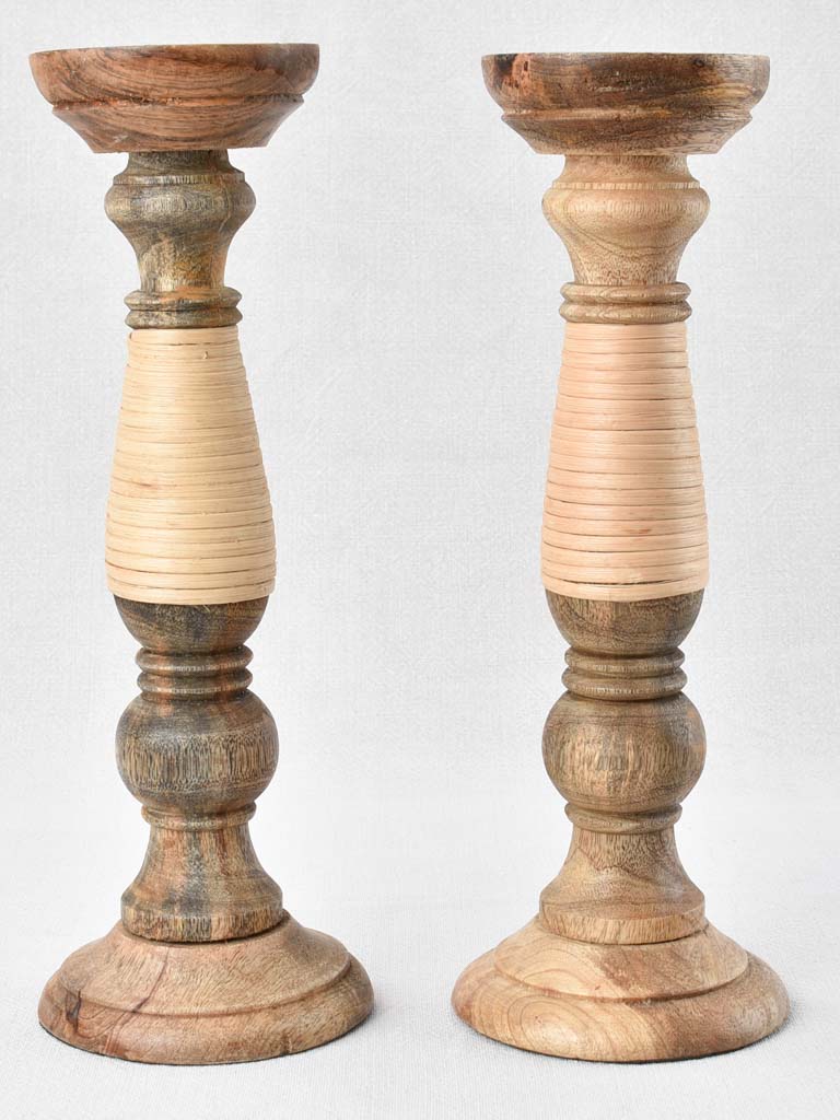 Pair of vintage wooden candlesticks 13¾"