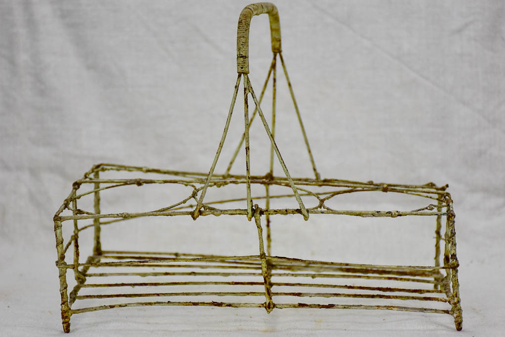 Antique French wire basket - six glass capacity