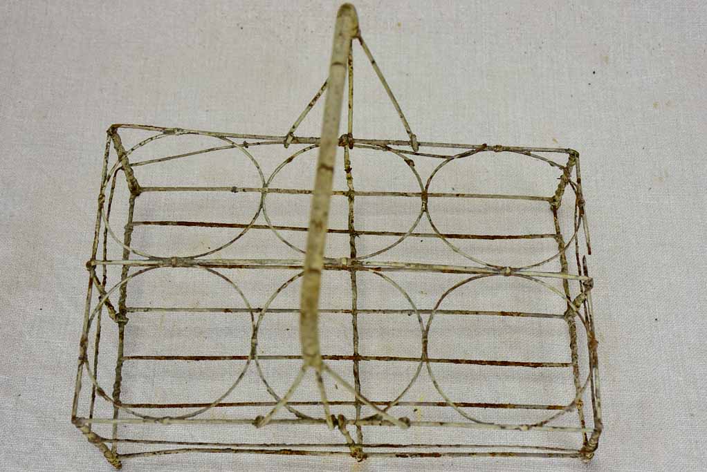 Antique French wire basket - six glass capacity