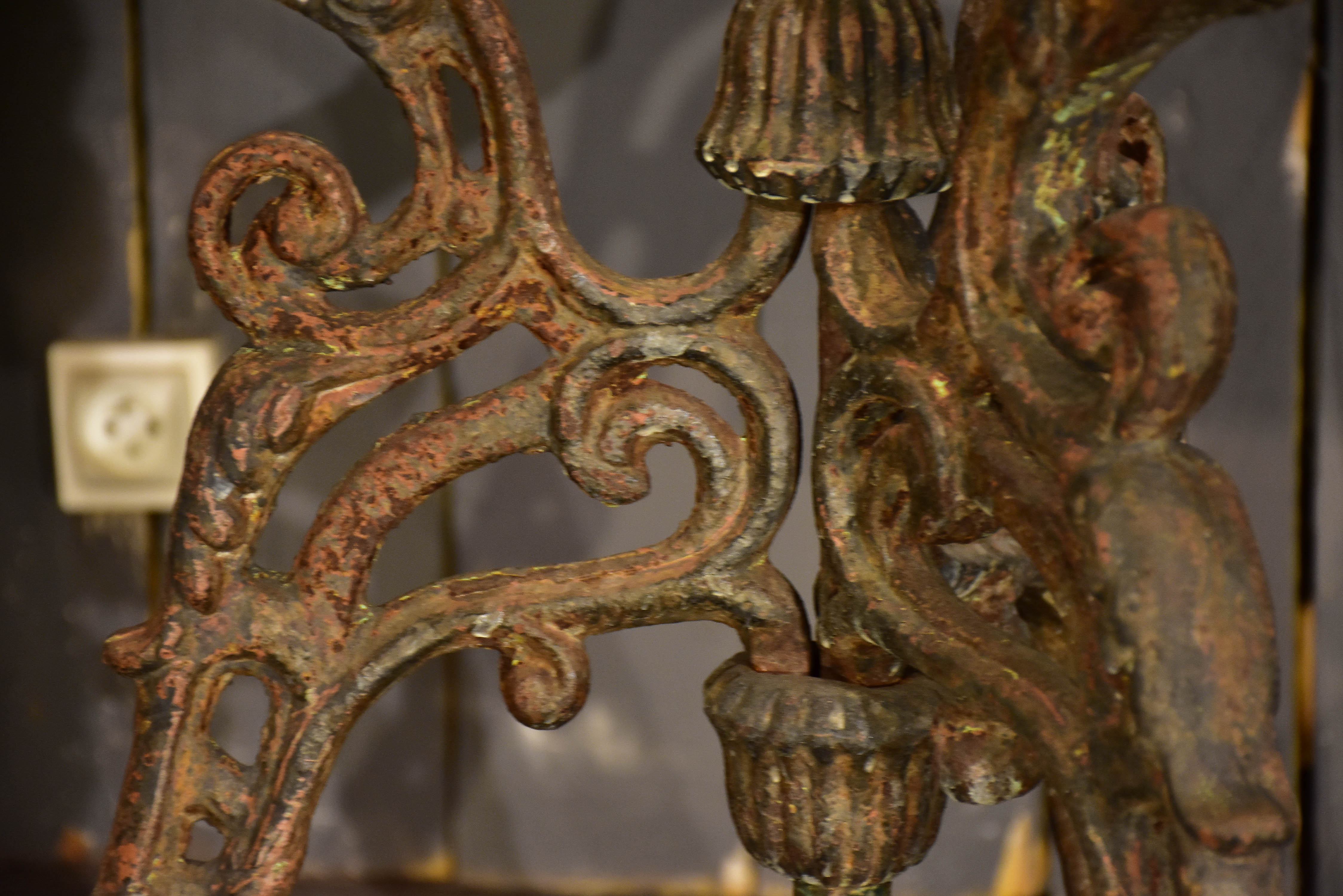Large round table with cast iron legs and slate table top