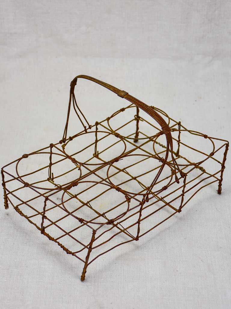 Antique French wire basket - six glass capacity