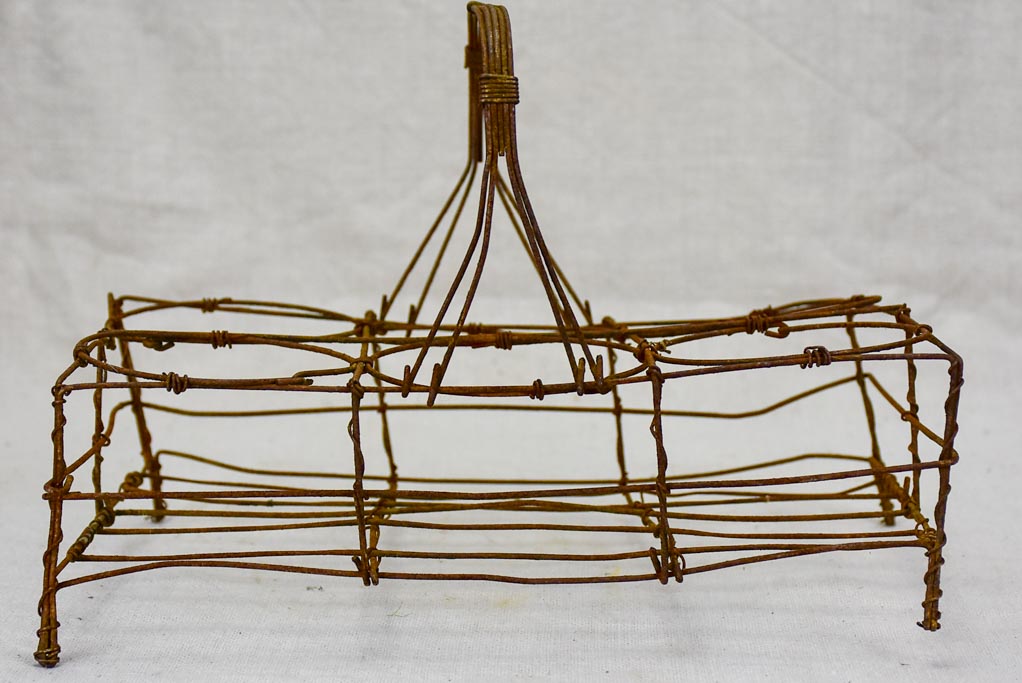 Antique French wire basket - six glass capacity