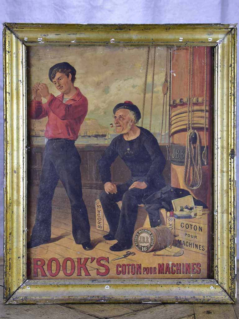 Mid century Chromolithograph - maritime scene advertising cotton 19¼" x 23¼"