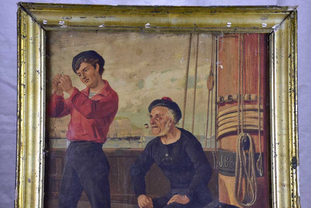 Mid century Chromolithograph - maritime scene advertising cotton 19¼" x 23¼"