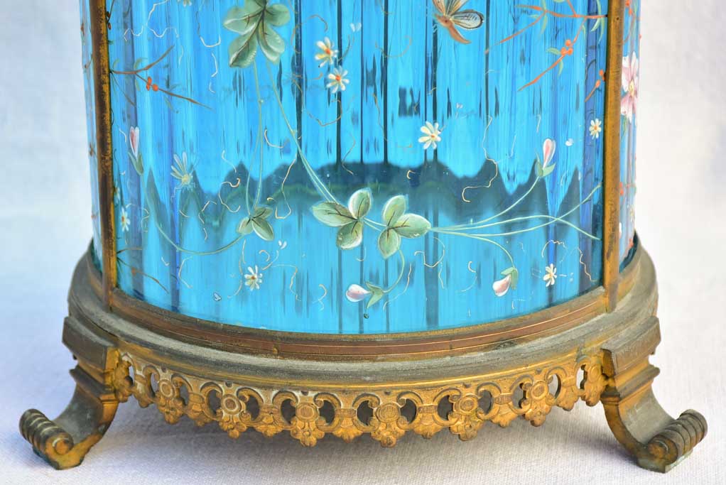 Large 19th Century Italian biscuit jar with hand-painted blue glass 13½"