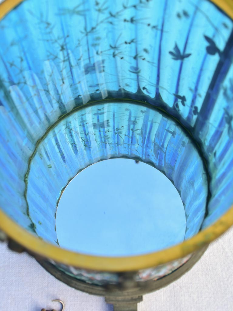 Large 19th Century Italian biscuit jar with hand-painted blue glass 13½"