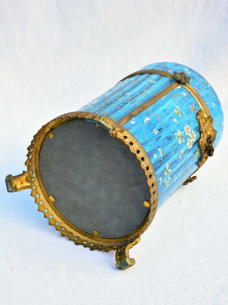 Large 19th Century Italian biscuit jar with hand-painted blue glass 13½"