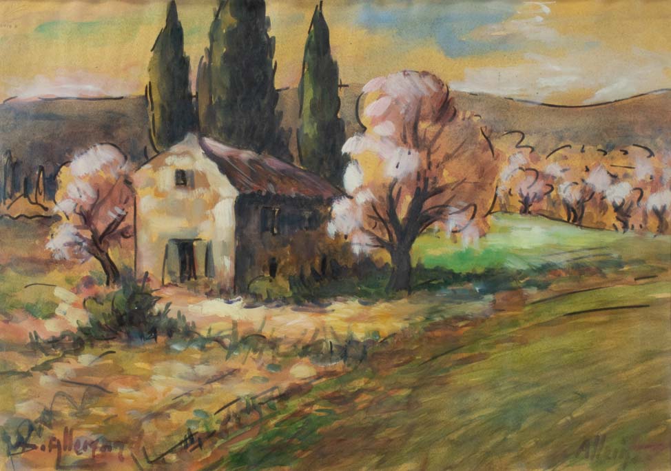 Maison de campagne, D. Allemand, Gouache and China ink 23¾" x 28¾"