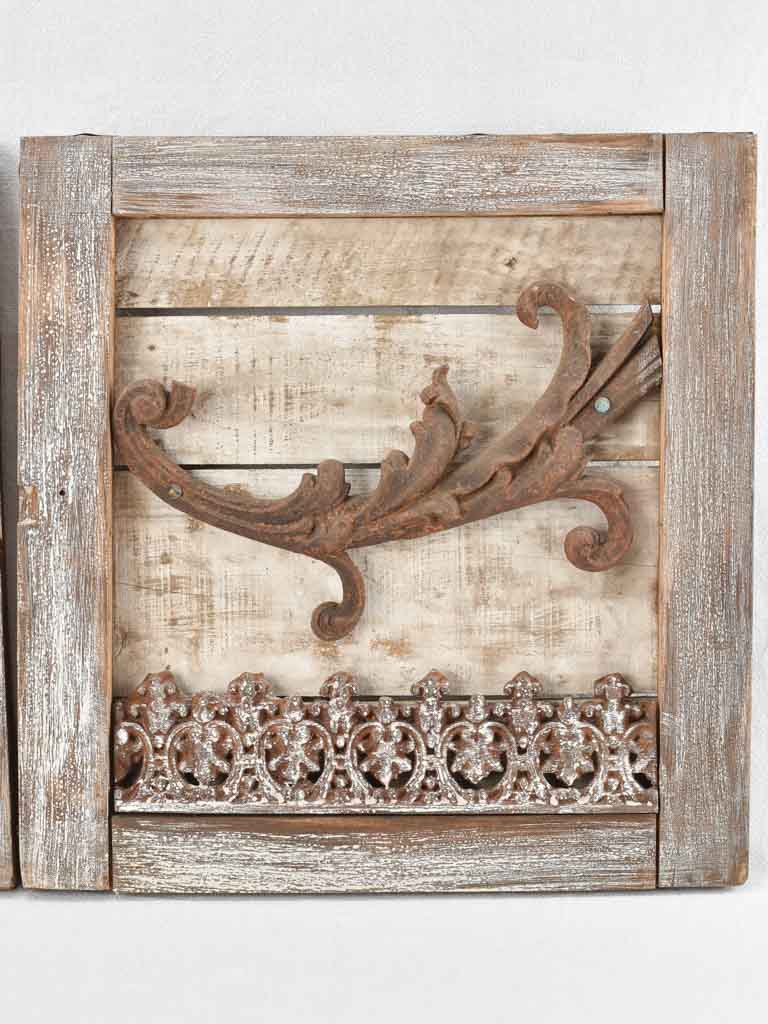 Pair of artisan made panels with wrought iron decoration 22" x 23¼"