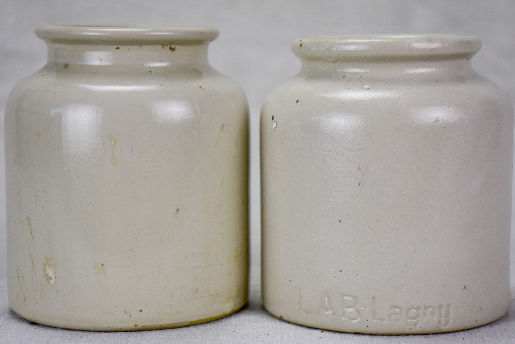 Pair of mid century sandstone pots - white 4¾"