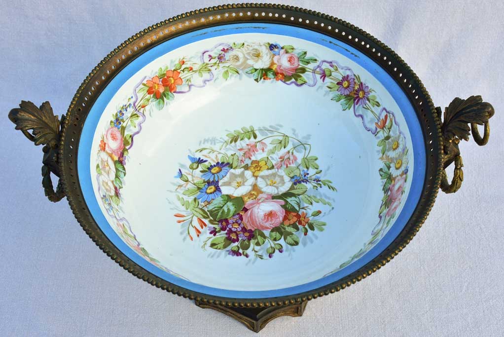 Large 19th Century French porcelain and bronze bowl - GHDEDREUX 14½"
