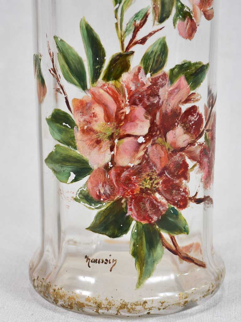 Art Nouveau hand painted glass vase 10¼"