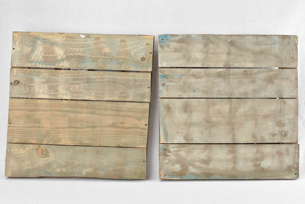 Pair of artisan made panels with wrought iron decoration 22" x 23¼"