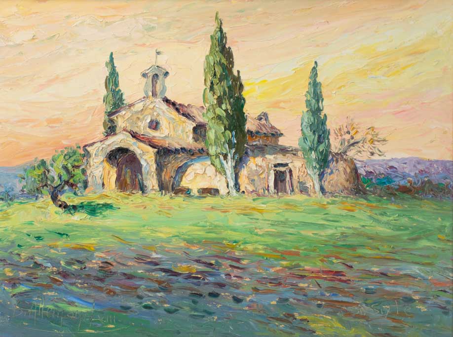 Chapelle Saint Sixte in Eygalières by D. Allemand (1906- ?) oil on board 23¾" x 29¼"