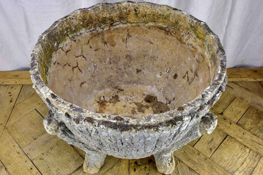 Very large faux bois garden planter - 1930's. 25¼" diameter