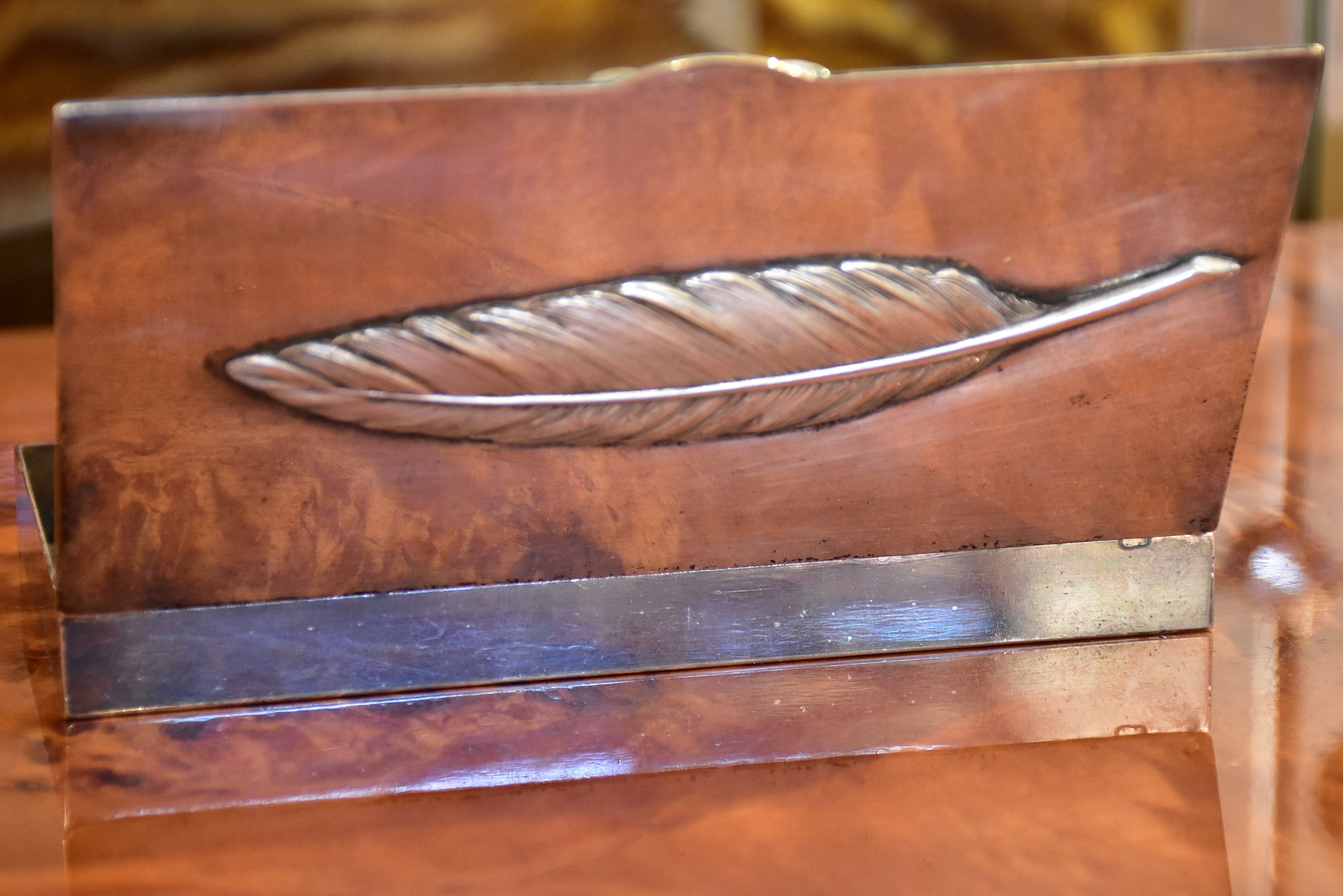Vintage French cigarette case with embossed feather