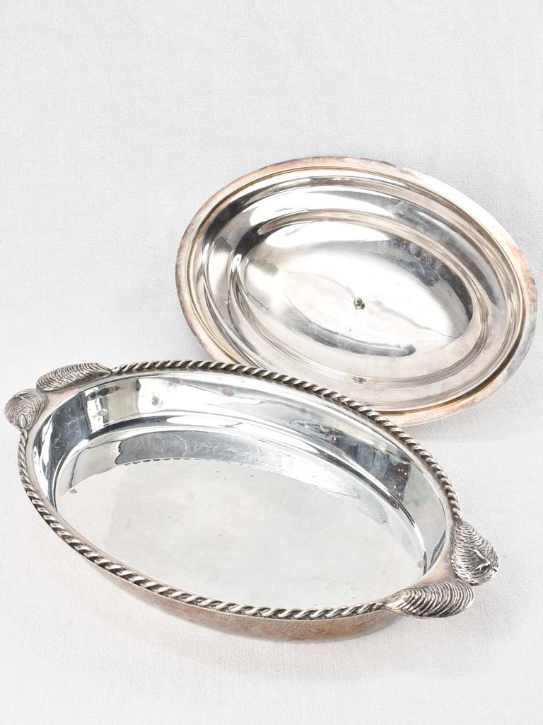 Two silver plate seafood presentation platters