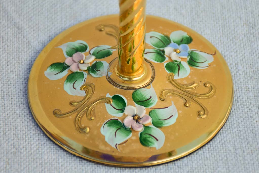 Collection of 3 cobalt blue hand-painted Italian prosecco glasses - early 20th-century 6¾"