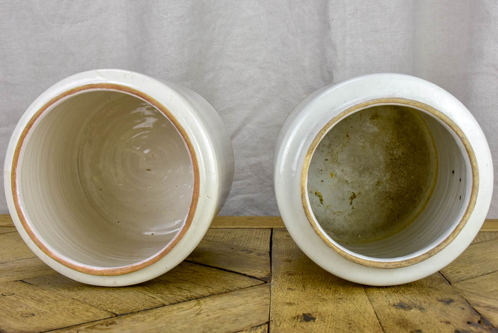 Two large antique French preserving pots 9"