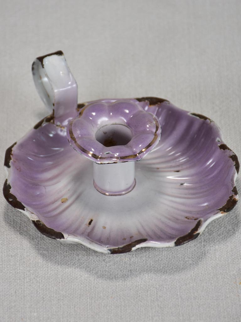 Antique French enamel candlestick - violet
