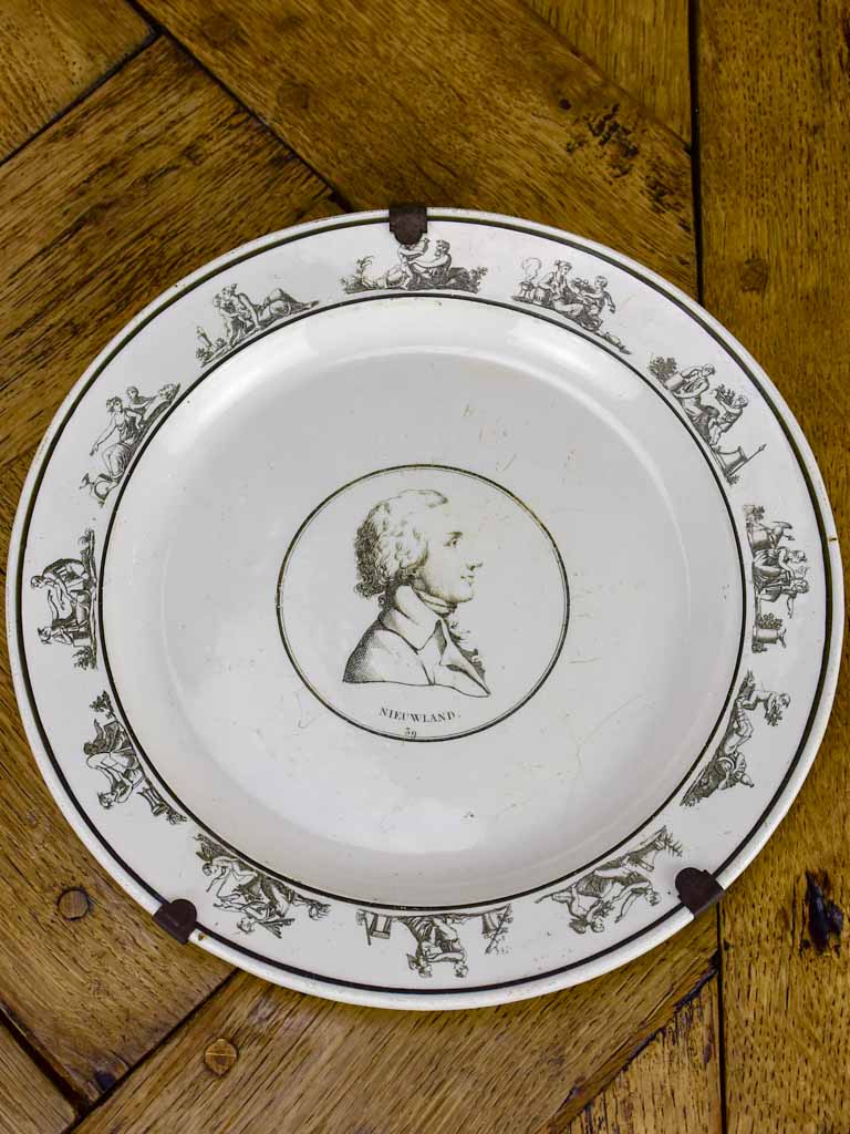 Antique French Parisian faience plate - Profile portrait Nieuwland