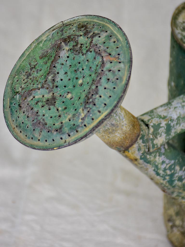 Antique French watering can with green patina