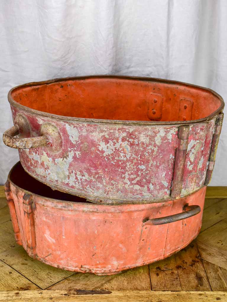 Two large oval zinc harvest tubs from South West France 28¾"