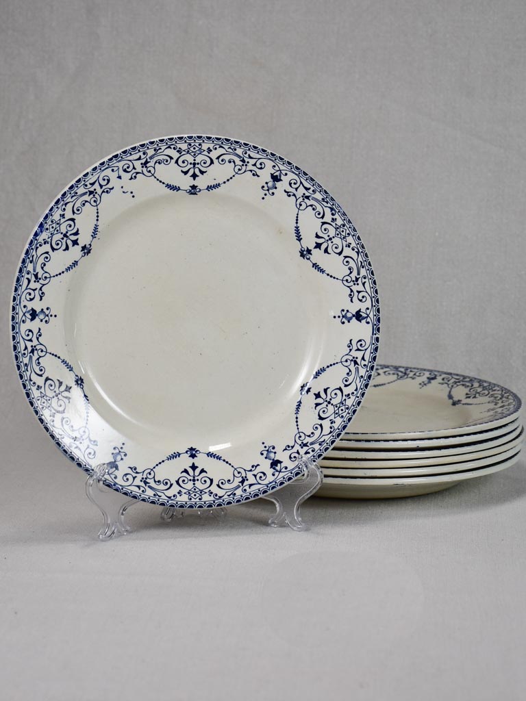 Set of 7 antique French faïence ironstone dinner plates 9"