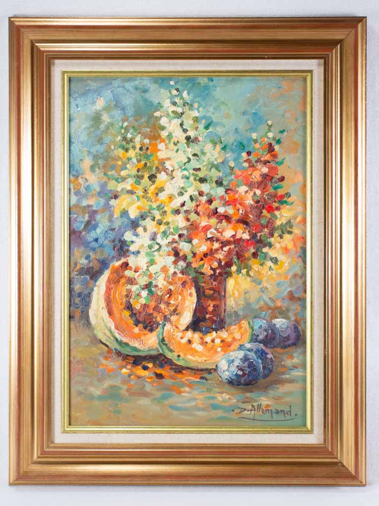 Still life with fruit and flowers by D. Allemand (1906- ?) oil on canvas 21¾" x 28¾"