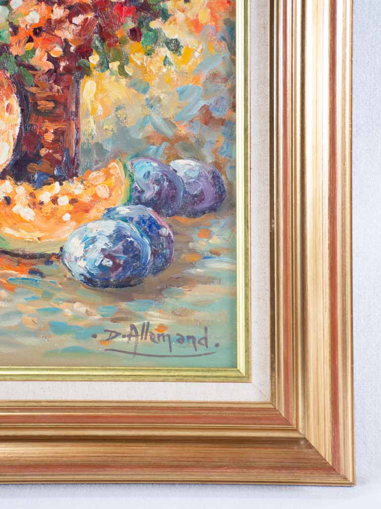 Still life with fruit and flowers by D. Allemand (1906- ?) oil on canvas 21¾" x 28¾"