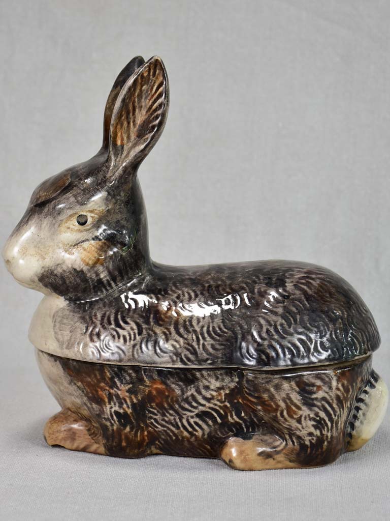 Vintage French earthenware terrine in the shape of a rabbit