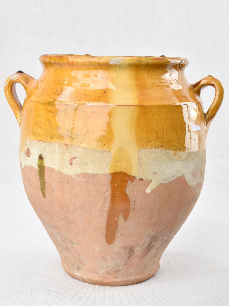 Antique French confit pot with ocher glaze 10¼"