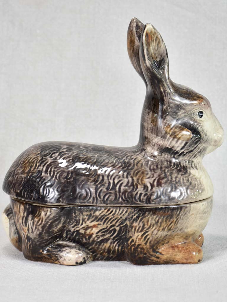 Vintage French earthenware terrine in the shape of a rabbit