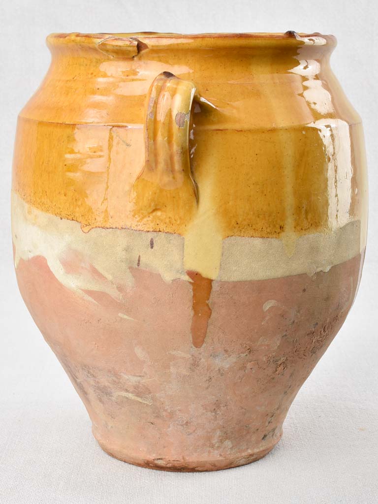 Antique French confit pot with ocher glaze 10¼"