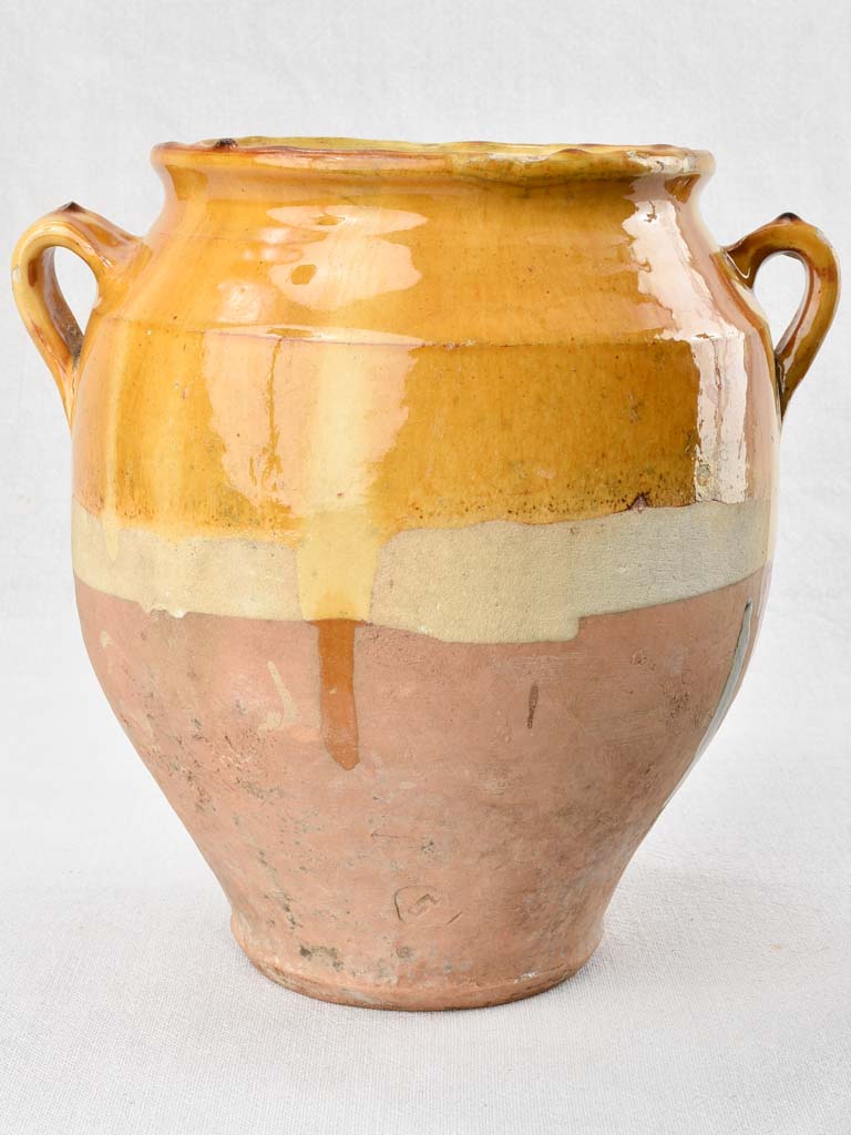 Antique French confit pot with ocher glaze 10¼"