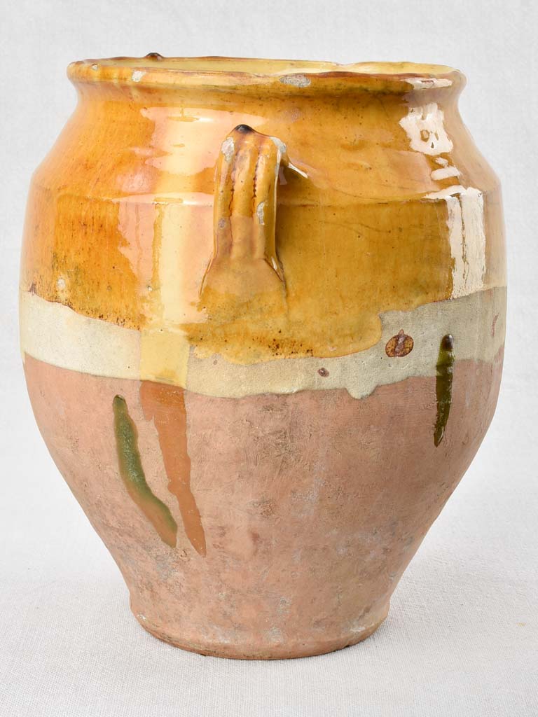 Antique French confit pot with ocher glaze 10¼"