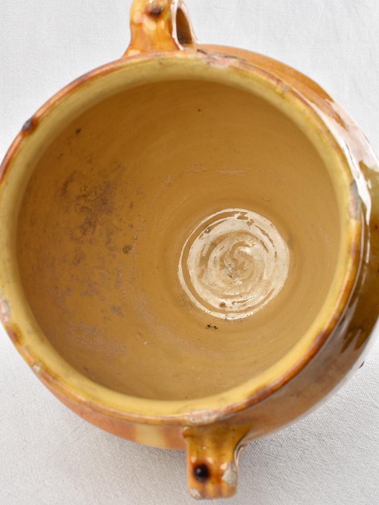 Antique French confit pot with ocher glaze 10¼"