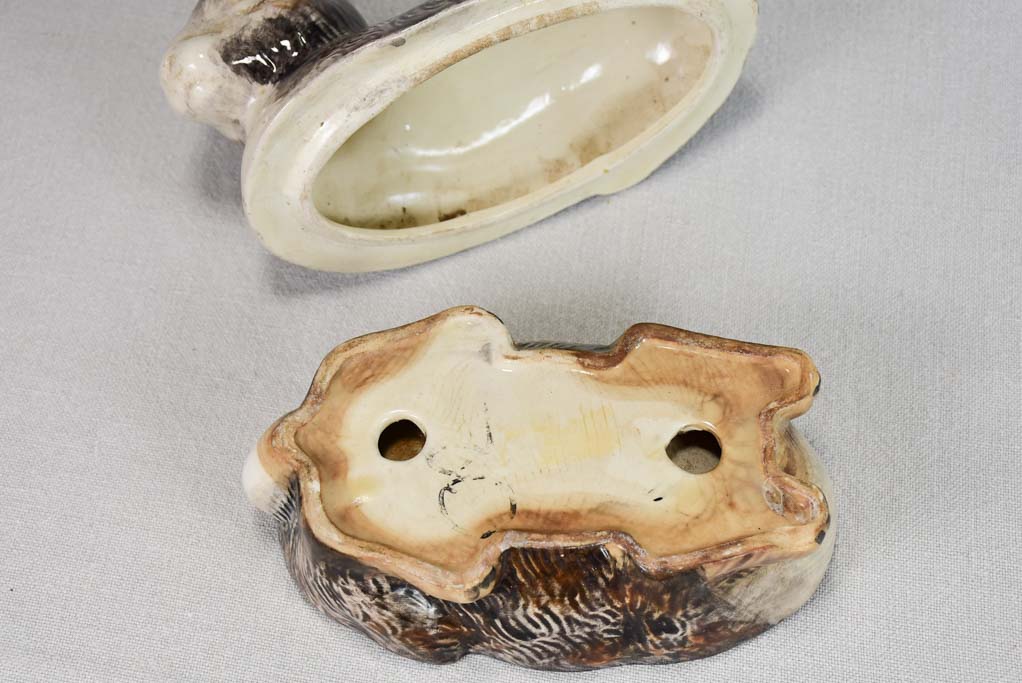 Vintage French earthenware terrine in the shape of a rabbit