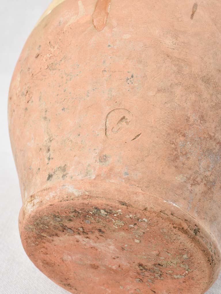 Antique French confit pot with ocher glaze 10¼"