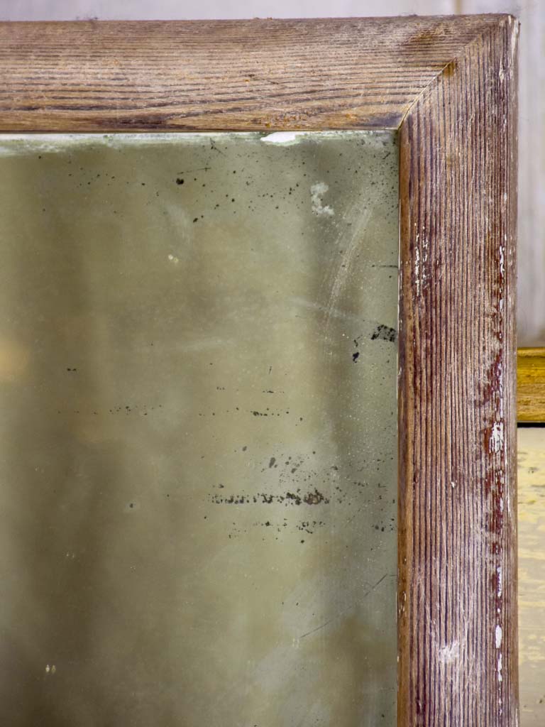 Antique rustic French mirror with simple timber frame 2/2. 26¾" x 43¼"