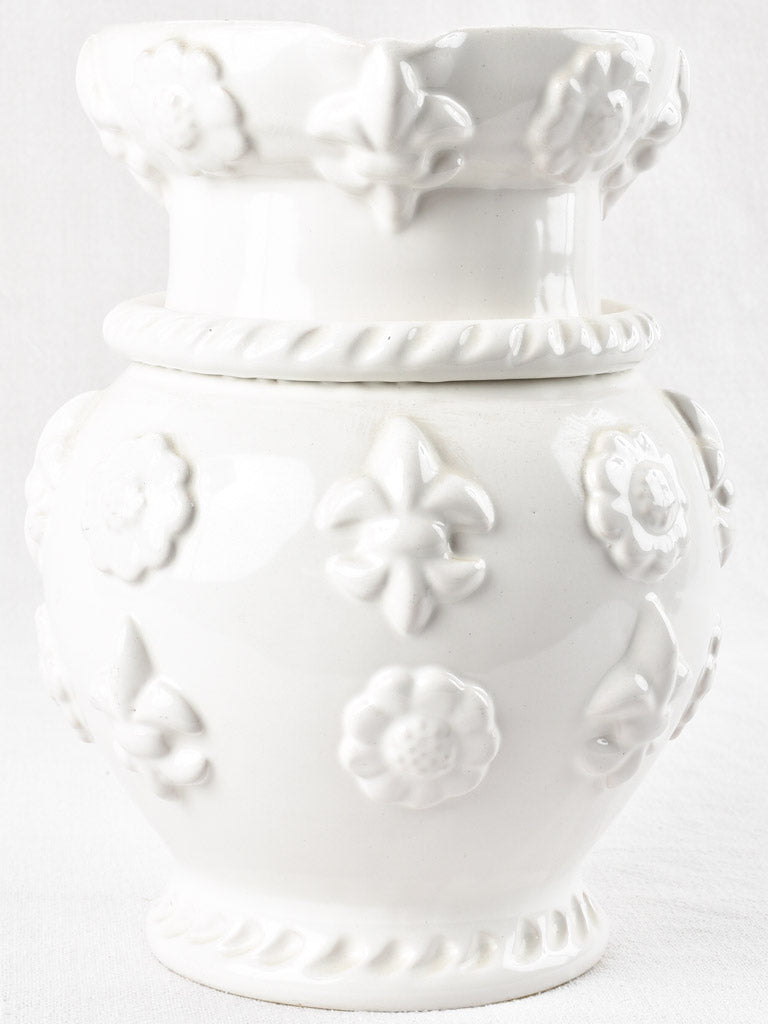 Vintage Émile Tessier Pitcher w/ fleur de Lys- white 9¾"